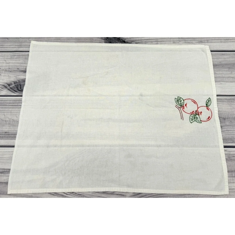LOT OF 7 VINTAGE EMBROIDERED KITCHEN LINENS TEA TOWELS - WEEKDAYS AND CHERRIES